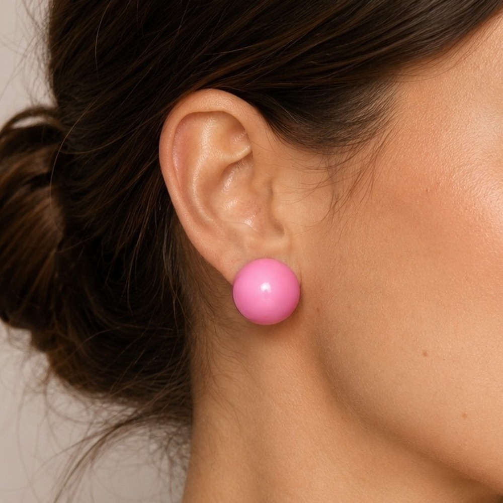 Richelieu Vintage Retro Pink Clip On Earrings Dome Button Minimalist Girly Chic